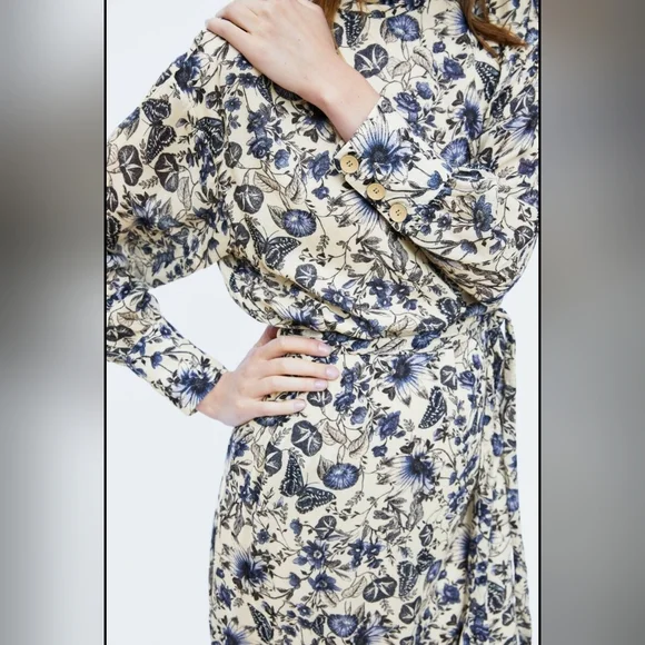 Zara Bohemian Floral Mockneck Belted Side Slits Midi Dress - Picture 7 of 12